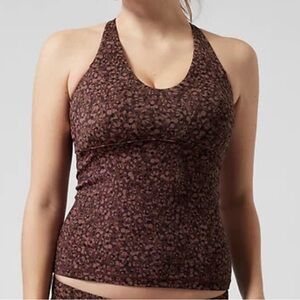 NWOT Athleta Triangle Tankini Bathing Suit Top Camo Flora Decadent Chocolate Lg